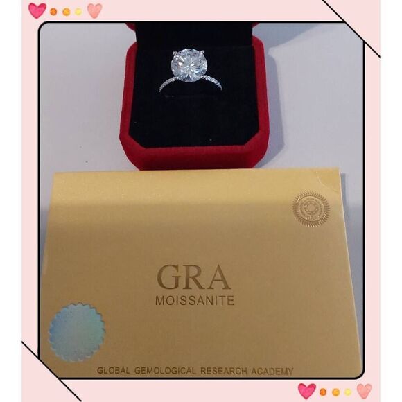 CERTIFIED 5.5 Ct. Genuine Diamond Moissanite Round & Pave Cut Engagement Ring #8 - Picture 1 of 12